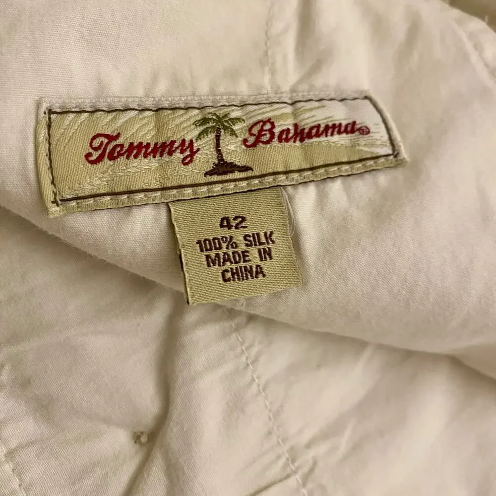 Men's Tommy Bahama Size 42x27 100% Silk Pants Tan Beige Relaxed Leg Coastal